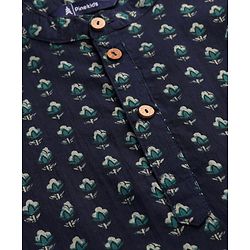Pine Kids Cotton Woven Full Sleeves  Kurta Pyjama Set Floral Print - Navy Blue