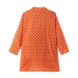 Pine Kids Cotton Woven Full Sleeves Kurta Floral Print - Rust