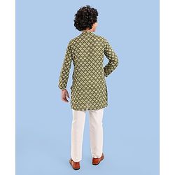Pine Kids Cotton Woven Full Sleeves Printed Kurta - Olive Green