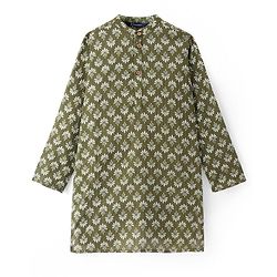 Pine Kids Cotton Woven Full Sleeves Printed Kurta - Olive Green