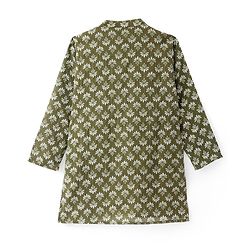 Pine Kids Cotton Woven Full Sleeves Printed Kurta - Olive Green