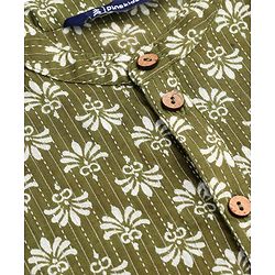 Pine Kids Cotton Woven Full Sleeves Printed Kurta - Olive Green