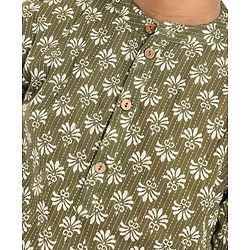 Pine Kids Cotton Woven Full Sleeves Printed Kurta - Olive Green