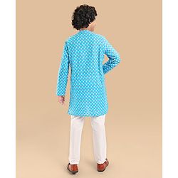 Pine Kids Cotton Woven Full Sleeves Kurta Floral Print - Light Blue