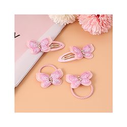 Pine Kids Rubber Bands & Snap Clips Set with Butterfly Applique Pack of 4 - Dark Pink
