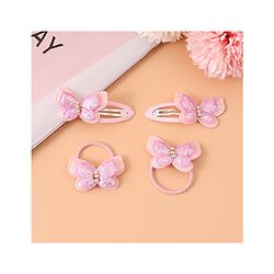 Pine Kids Rubber Bands & Snap Clips Set with Butterfly Applique Pack of 4 - Dark Pink