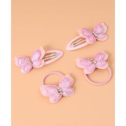Pine Kids Rubber Bands & Snap Clips Set with Butterfly Applique Pack of 4 - Dark Pink