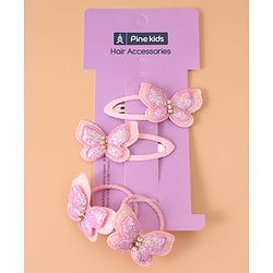 Pine Kids Rubber Bands & Snap Clips Set with Butterfly Applique Pack of 4 - Dark Pink