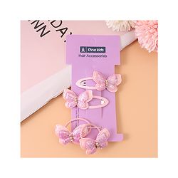 Pine Kids Rubber Bands & Snap Clips Set with Butterfly Applique Pack of 4 - Dark Pink