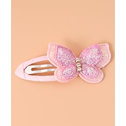 Pine Kids Rubber Bands & Snap Clips Set with Butterfly Applique Pack of 4 - Dark Pink