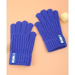 Pine Kids Pair of Winter Gloves with Text Patch- Blue
