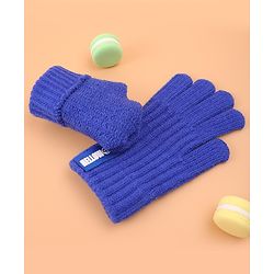 Pine Kids Pair of Winter Gloves with Text Patch- Blue