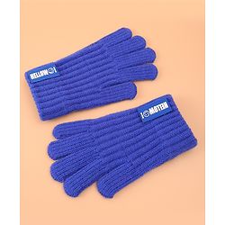 Pine Kids Pair of Winter Gloves with Text Patch- Blue