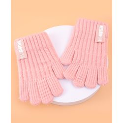 Pine Kids Pair of Winter Gloves with Text Patch- Pink