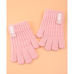 Pine Kids Pair of Winter Gloves with Text Patch- Pink