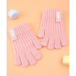 Pine Kids Pair of Winter Gloves with Text Patch- Pink