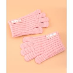 Pine Kids Pair of Winter Gloves with Text Patch- Pink