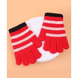 Pine Kids Pair of  Winter Gloves With Strips Design - Red
