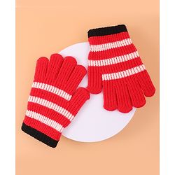 Pine Kids Pair of  Winter Gloves With Strips Design - Red