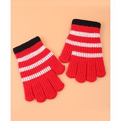 Pine Kids Pair of  Winter Gloves With Strips Design - Red