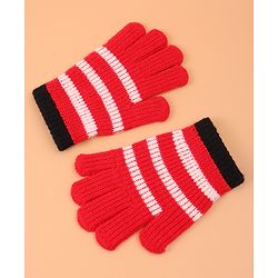 Pine Kids Pair of  Winter Gloves With Strips Design - Red