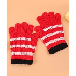Pine Kids Pair of  Winter Gloves With Strips Design - Red