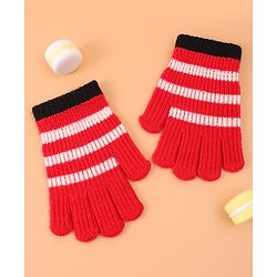 Pine Kids Pair of  Winter Gloves With Strips Design - Red