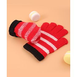 Pine Kids Pair of  Winter Gloves With Strips Design - Red
