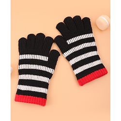 Pine Kids Pair of  Winter Gloves With Strips Design - Red