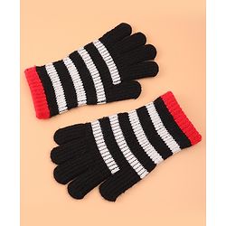 Pine Kids Pair of  Winter Gloves With Strips Design - Red