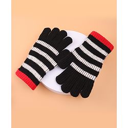 Pine Kids Pair of  Winter Gloves With Strips Design - Red