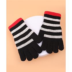 Pine Kids Pair of  Winter Gloves With Strips Design - Red