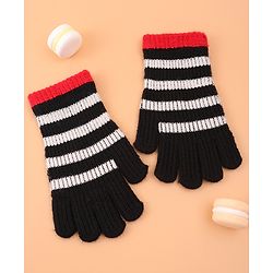 Pine Kids Pair of  Winter Gloves With Strips Design - Red