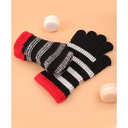Pine Kids Pair of  Winter Gloves With Strips Design - Red
