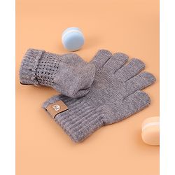 Pine Kids Pair Of Winter Gloves With Bear Patch - Grey