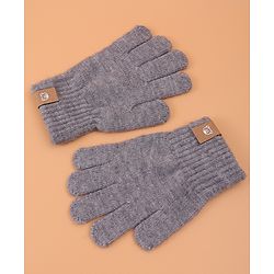 Pine Kids Pair Of Winter Gloves With Bear Patch - Grey