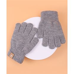 Pine Kids Pair Of Winter Gloves With Bear Patch - Grey