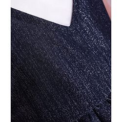Pine Kids Woven Full Volume Sleeves Shimmer Party Dress - White & Navy Blue