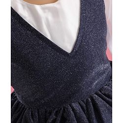 Pine Kids Woven Full Volume Sleeves Shimmer Party Dress - White & Navy Blue