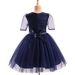 Pine Kids Woven Puffed Sleeves Party Dress - Navy Blue