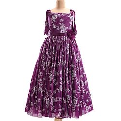 Pine Kids Woven Sleeveless Gown with Corsage Applique Floral Print - Boysenberry Purple