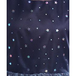 Pine Kids Woven Half Sleeves Party Frock with Star Glitter Print - Navy Blue