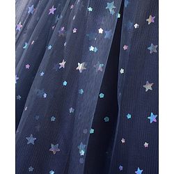 Pine Kids Woven Half Sleeves Party Frock with Star Glitter Print - Navy Blue