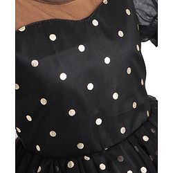 Pine Kids Woven Half Puffed Sleeves Party Frock with Polka Dots Foil Print - Black