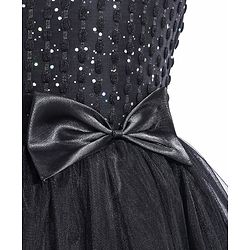 Pine Kids Woven Cap Sleeves Party Frock with Glitter Detailing & Bow Applique - Black