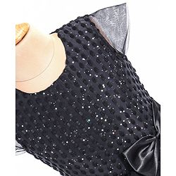 Pine Kids Woven Cap Sleeves Party Frock with Glitter Detailing & Bow Applique - Black