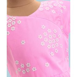 Pine Kids Woven Half Sleeves Floral Embroidered Party Frock - Pink