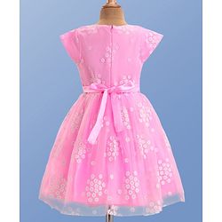 Pine Kids Woven Half Sleeves Floral Embroidered Party Frock - Pink