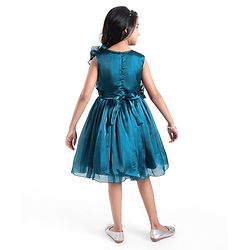 Pine Kids Woven Sleeveless Party Frock With Sequin & Frill Detailing - Teal Blue