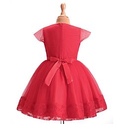 Pine Kids Woven Cap Sleeves Party Frock with Floral Embroidery - Red